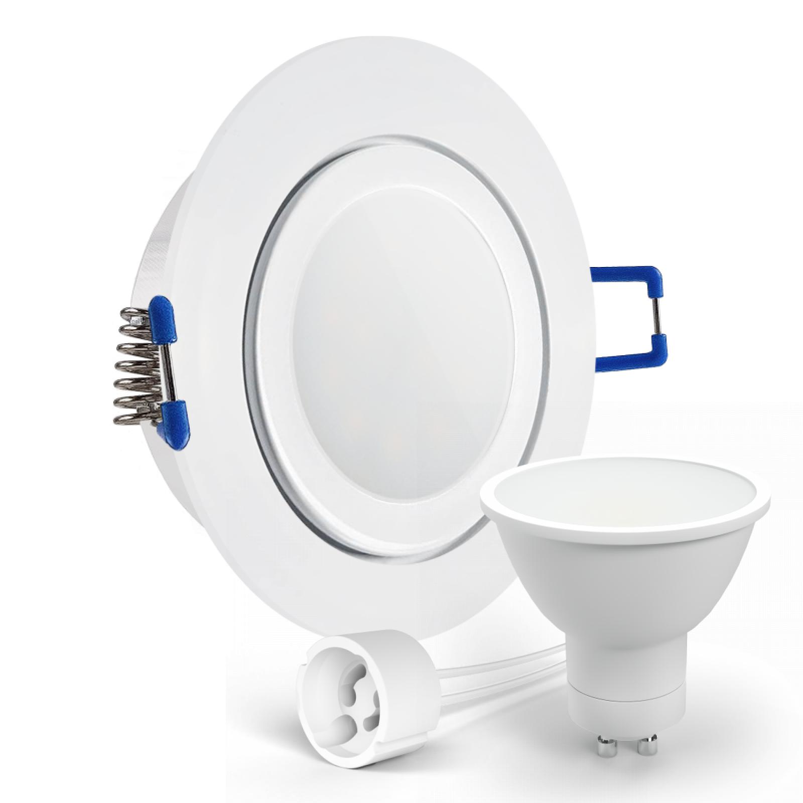  LED Deckenspot Feuchtraum IP44 weiß rund Glas Einbaudurchmesser Ø 60mm - 75mm Tiefe 64mm Fassung 1,2W LED Lichtfarbe warmweiß GU10 230V